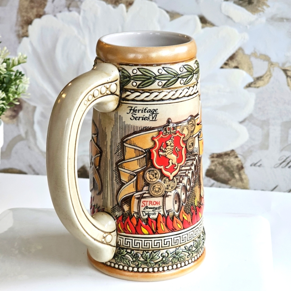 Vintage Stroh’s Heritage Series VI Beer Stein Ceramarte Brazil Fire Brewed